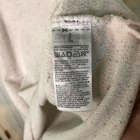 Old Navy Cream Speckled Short Sleeve Sweatshirt Top Ruffle Sleeve Women's Small - Picture 4 of 7